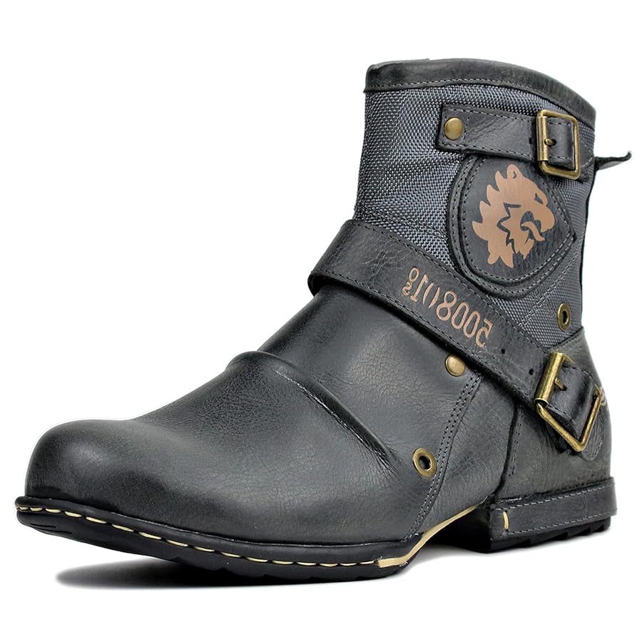 Amazon.com: OSSTONE Moto Boots for Men Fashion Zipper-up